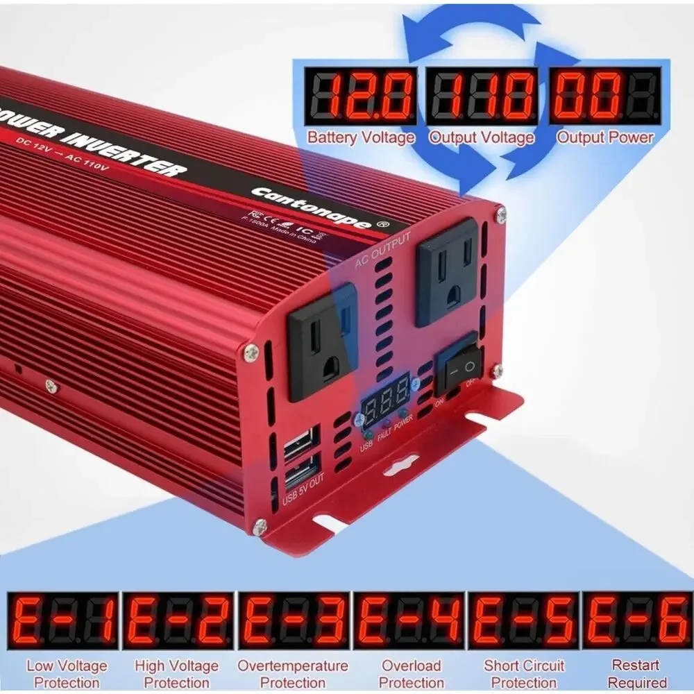 1500W/3000W DC 12V to 110V Power Inverter with Dual Outlets